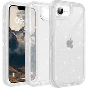for iPhone 16e Case Clear, Anti-Drop, Transparent, Shockproof, Military Grade Drop Protection, Heavy Duty Protective Phone Case Cover for 16e 6.1",Clear Glitter