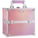Frenessa Makeup Case Makeup Box Cosmetic Organizer Case Portable Make Up Artist Travel Case Storage Box 4 Trays with Dividers Lockable Hard Train Case Nail Tech Supply Storage Mermaid Pink