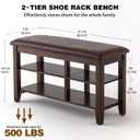 PY HOME & SPORTS Shoe Rack for Entryway 31.5": 2-Tier Shoe Storage Bench, Adjustable/Removable Shelves, Rubberwood Shoe Benches for Hallway, Porch, Bathroom, Brown