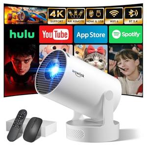 [Built-in Apps & 2026 Upgraded] Mini Projector with WiFi 6 and Bluetooth 5.4 Support 4K 1080P Auto Keystone 180° Rotatable Projector Portable