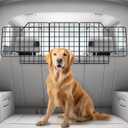 rabbitgoo Dog Car Barrier for SUVs, Adjustable Large Pet Gate, Universal-Fit Divider Cargo Net, Heavy-Duty Wire Mesh Dog Barrier SUV, Van Vehicles Subaru Car Accessories Safety Travel, Triple Folding