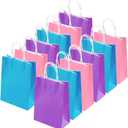 Cooraby 20 Pieces Kraft Paper Bags Party Favor Bags Craft Gift Bag with Handle for Birthday, Baby Shower, Wedding (light blue, light purple, pink)