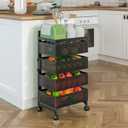 4-Tier Rotating Kitchen Storage Cart on Wheels, Metal Fruit Vegetable Basket Organizer, Rolling Slim Utility Cart with Locking Casters, No Assembly (Black)
