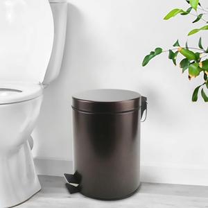 Stainless Steel Small Trash Can with Lid & Step Pedal - 5 Liters/1.3 Gallon Soft Close Waste Basket with Removeable Inner Bucket - Garbage Can for Bathroom, Bedroom, Kitchen & Office (Bronze) (Round)