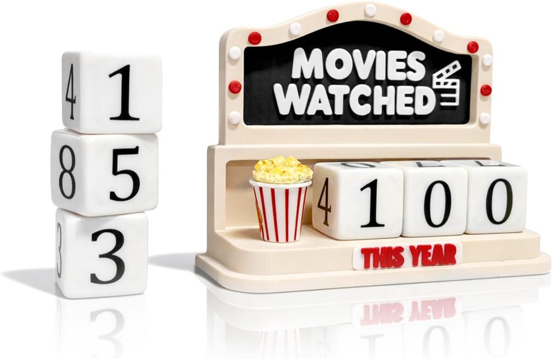 Movies Watched Counter, Film Tracker Display, Vintage Cinema Style Display, Movie Counter for Shelf & Desk Decor (Black)