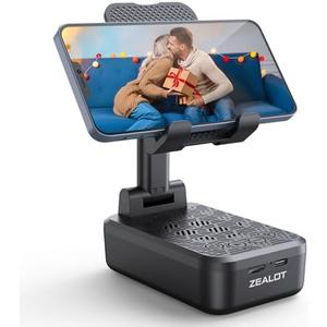 ZEALOT Cell Phone Stand with Wireless Bluetooth Speaker, Phone Holder and Wireless Induction Speaker Amplifier Dock Compatible with iPhone/ipad/Samsung,Gifts for Women Men Dad Him Her-Black