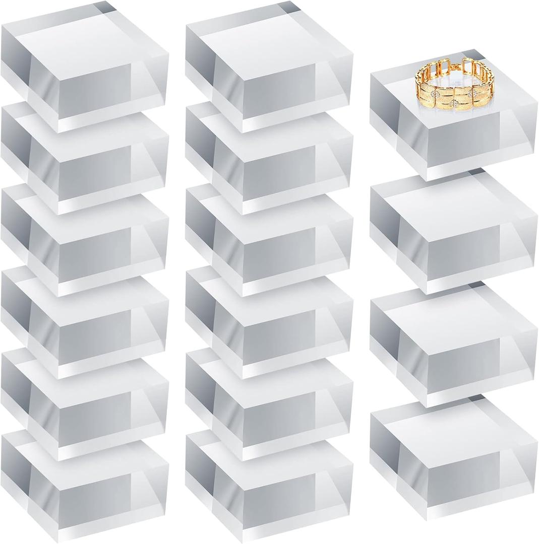 Remerry 16 Pcs Clear Acrylic Cube Blocks Square Display Block Clear Polished Acrylic Stamp Blocks Jewelry Display Stand Ring Showcase Holder Base(2 x 2 x 1 Inch)