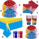 Dog Paw Birthday Party Supplies, 97 PCS Colorful Dog Bones Paw Party Decorations Favors, Includes Dog Bones Tablecloth, Disposable Paper Plates, Forks, Napkins and Paper Cups, Serves 16 Guests