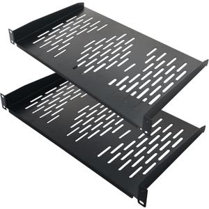 RIVECO 2PCS 1U Rack Shelves, 19 Cabinet Mount 1 U Tray Vented Cantilevers for Computer Case Shelf Mounting, 10 Inches 25CM Depth, Black