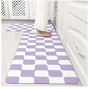 Modern Purple Retro Curvy Checkered Grid Checkerboard Kitchen Rug Sets [2 PCs], Anti-Fatigue, Waterproof Non-Slip Kitchen Mats Heavy Duty Comfort Foam Rug for Floor, Home, Laundry,17"x29"+17"x47"