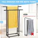 Standing Towel Racks for Bathroom, 2 Tier Bathroom Floor Free Standing Towel Rack, Tall Enough Pool Bath Drying and Dispaly Outdoor Stand for Storage, Black Freestanding Blanket Holder, ALHAKIN