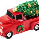Rileryan Christmas Village Vintage Red Truck Decor Figurines for Mini Christmas Village Town Accessories Pieces Cars Vehicles Sets Decorations Home Indoor Decor Gift