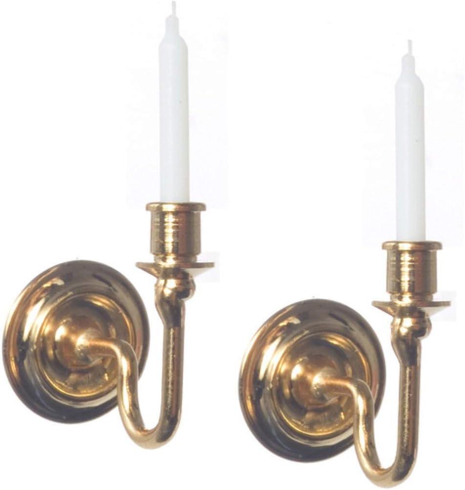 International Miniatures Dollhouse Miniature 2 Piece Set Candle Sconces in Brass