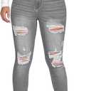 SweatyRocks Women's Casual High Rise Ripped Jeans Zipper Fly Skinny Denim Pants (Medium, Light Grey)