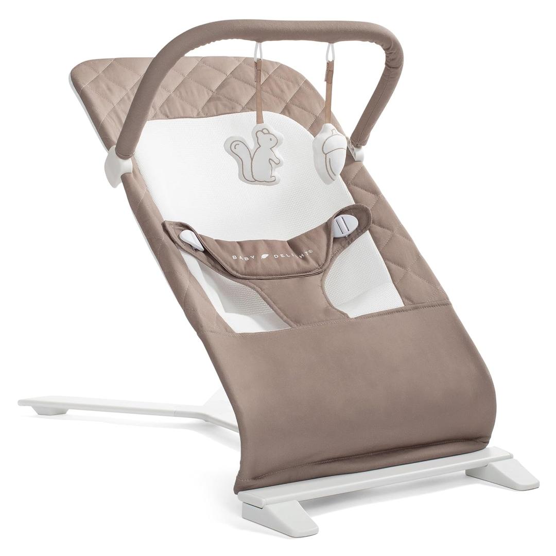 Baby Delight Alpine Deluxe Portable Baby Bouncer | Infant | 0-6 Months | 100% GOTS Certified Organic Cotton Fabric | Organic Mocha