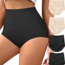 Women's High Waisted Underwear Slightly Tummy Control Cotton Panties Full Coverage Postpartum Briefs 4 Pack (Medium, Multicolor-black&rose Beige)