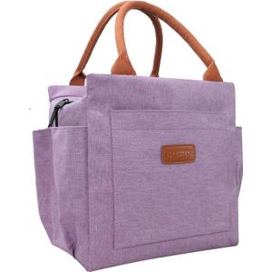 Joymee Lunch Bag Women Insulated Lunch Box Reusable Leakproof Large Spacious Cooler Tote for Women Men Adult with Bottle Holder and Side Pockets for Work Office Travel Picnic - Purple