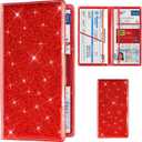 TOURSUIT Car Registration and Insurance Card Holder, Vehicle License Document Glove Box Compartment Organizer, Interior Car Accessories for Women Men Teens (Glitter Red)
