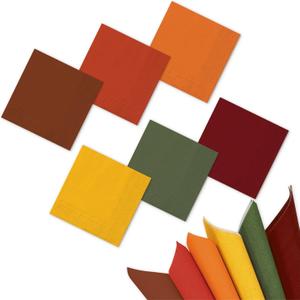 Whaline 120Pcs Fall Colors Cocktail Napkin Autumn Brown Orange Green Beverage Luncheon Paper Napkins 2 Ply for Thanksgiving Home Party Table Decor, 6 Colors (5x5 Inch)