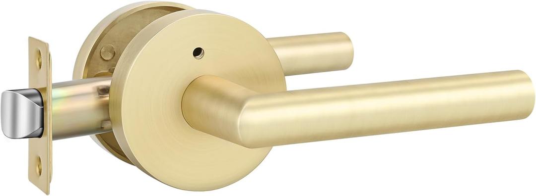 goldenwarm Gold Door Handles Interior, Privacy Brushed Brass Interior Door Handles, Heavy Duty Zinc Alloy Brushed Gold Door Lever for Bedroom and Bathroom (1 Pack)
