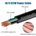 Kimbluth 16 Gauge 3 Conductor Wire SJTW Outdoor Extension Power Cable 20FT, 16/3 Wire Heavy Duty Pure Copper Electrical Wire for Lawn, Battery, Automotive, Outdoors