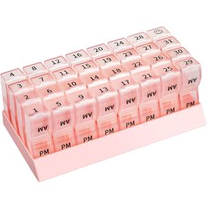 Monthly Pill Organizer 2 Times a Day, one Month Pill Box AM PM, 30 Day Pill Case Small Compartments to Hold Vitamin and Travel Medicine Organizer, 31 Day Pill Organizer, 4 Week Pill CasesPink
