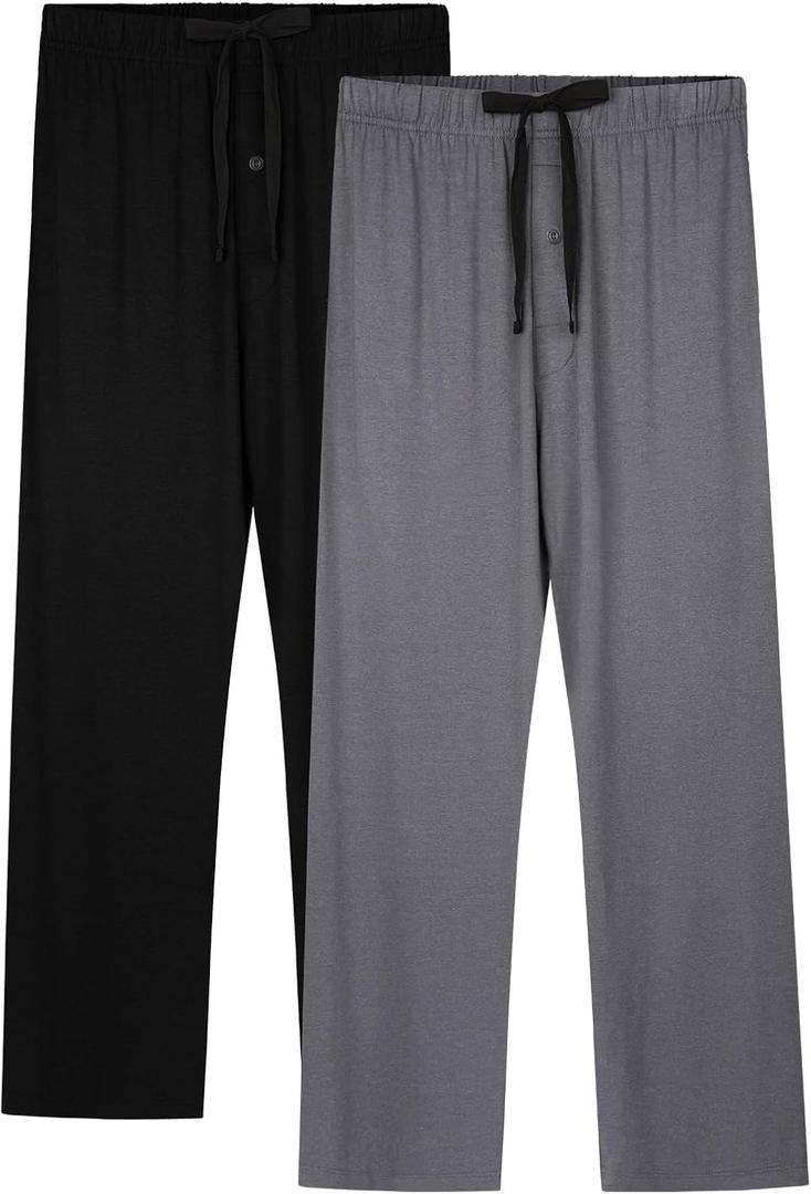 BAMBOO COOL Mens Pajama Pants Sleep Lounge Bottoms Soft Comfy Pj Pant Sleepwear with Pockets 2 Pack 3XL