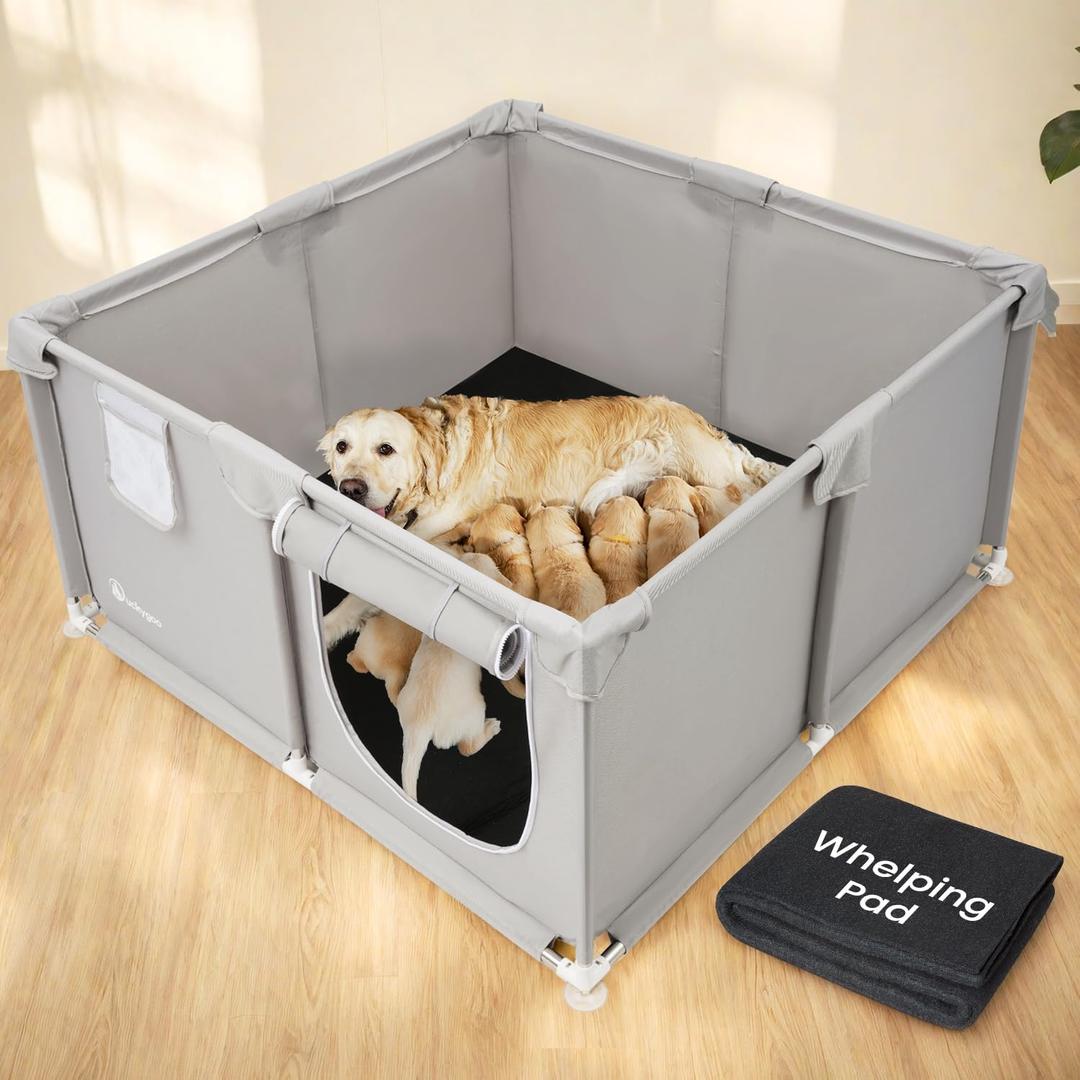 Whelping Box for Dogs - 50"L*50"W*25"H Dog Whelping Play Pen for Puppies,Pet Whelping Box Overall 600D Oxford Fabric with Absorbent Whelping Pad,Dog Birthing Box for Large Medium Small Dogs