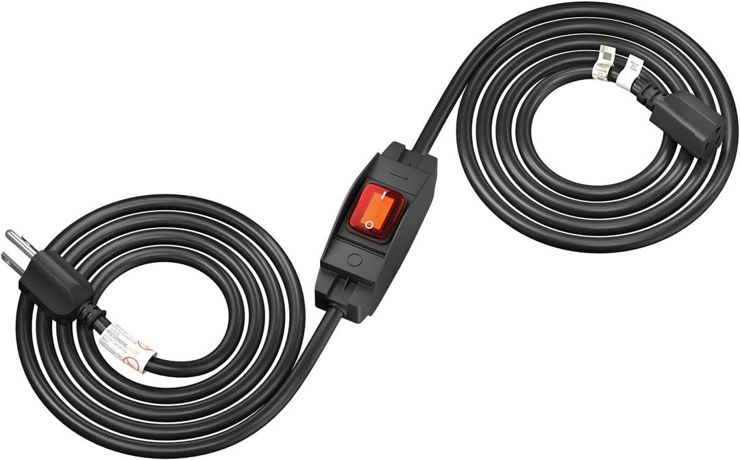 FIRMERST 1875W Outdoor Extension Cord with Switch Waterproof Black 10 Feet