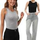BQTQ 5 Pack Womens Crewneck Tank Tops High Neck Tank Tops Sleeveless Slim Fit Basic Tanks Top Ladies Undershirts (XXL)