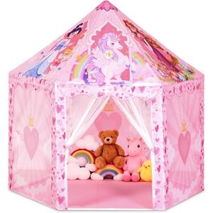 Hexagon Princess Play Tent for Girls, Large Indoor Castle Playhouse with Carrying Bag, Dreamy Reading Nook and Imaginative Play Space, Birthday, Valentines, Easter Gift idea for Kids Ages 38 (Unicorn Pink)
