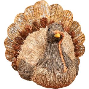 Winemana Thanksgiving Turkey Decorations Indoor, Sisal Figurines Home Centerpiece Decor, Handmade Large Turkey for Table, Office, Mantel - Fall Harvest Gifts