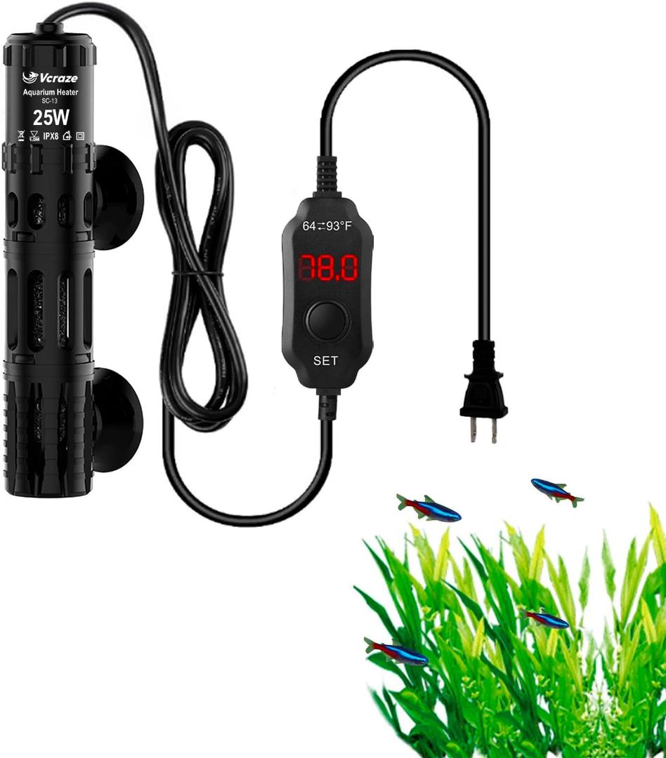 Aquarium Heater 25W/50W/100W/200W/300W, Submersible Fish Tank Heater with LED Digital Display, Auto Power-Off When Leaving Water & High Temp Protection, for Fresh and Salt Water Tanks