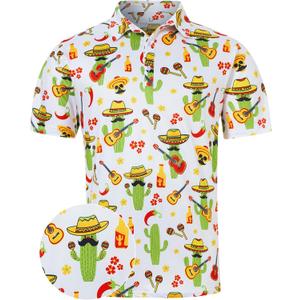 uideazone Golf Shirts for Men Dry Fit Polo Shirt Short Sleeve Moisture Wicking Golf Polos Performance Golf Tennis Shirt (X-Large, Funny Maxico Party)