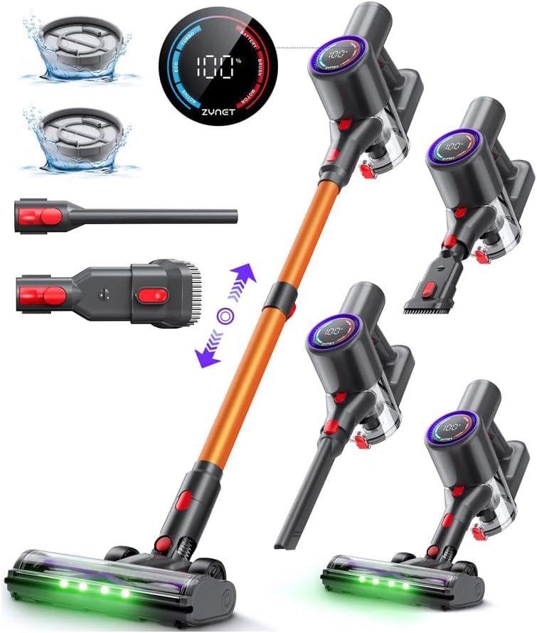 Cordless Vacuum Cleaner, 500W/45KPA/40Mins Lightweight Stick Vacuum for Home, LED Display and Green Headlights, 6-Stages Filtration, Self-Standing Vacuum for Hard Floor, Carpet (Yellow)