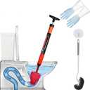 Toilet Plunger Set - High Pressure Toilet Plunger for Bathroom, Toilet Brush, Rubber Gloves - Powerful Air Drain Unclogger & Heavy - Duty Clog Remover for Bathroom Drains and Pipes