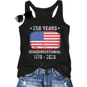 MNLYBABY 250 Years American Anniversary Tank Top Women 4th of July Patriotic Sleeveless Shirt American Flag Tops (S)