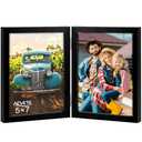 AEVETE 5x7 Picture Frames Double Hinged Wood Folding Photo Frames Vertical with Plexiglass Front, Black