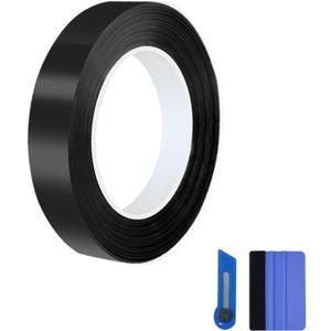 Gloss Black Vinyl Wrap Tape Roll, Self-Adhesive Black Out Chrome Delete Tape with Tool Kit Air Release Adhesive Detailing Wrap DIY Car Door Sill Window Trim Edge Guard Protective(3cm x 30feet)