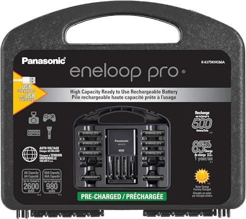 Eneloop Panasonic K-KJ75KHC66A pro High Capacity Rechargeable Batteries Power Pack 6AA, 6AAA, Advanced Battery Charger with USB Charging Port and Plastic Storage Case