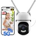 Wired Security Camera Outdoor with AI,5G/2.4G WiFi Camera for Home Security,2K&360 PTZ Camera,911 Call for AI,IP66 Waterproof,Motion Detection,US Cloud APP&TF Card,Support Alexa