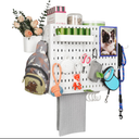 Pet Supply Storage Organizer Wall Mount Adjustable Metal Storage Shelving Unit, 16 Hooks, Tray, Mesh Bag For Holding Dog Toys, Treats, Coats | Dog Leash Holder For Wall with Shelf, 16 Inch Wide, White
