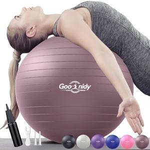 Soft Exercise ball, Anti-Burst Yoga Ball Chair Supports 2200lbs, Workout Equipment w/ Pump for Women Pregnancy, Medicine, Birthing, Physical Therapy, Stability, Excersing, Birth, Swiss, Fitness, Gym (L(58-65cm), Rosy Morning Glow)