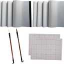 10 Pcs Reusable Water Writing Cloth with 2 Brush(2 Types), Chinese Calligraphy Practice Paper Set 12 Items, No ink need Magic Water Cloth for Beginners