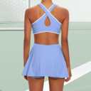 Women Tennis Dress with Built-in Shorts Crisscross Backless Cutout Removable Padded Bra for Sports (Purple, M)