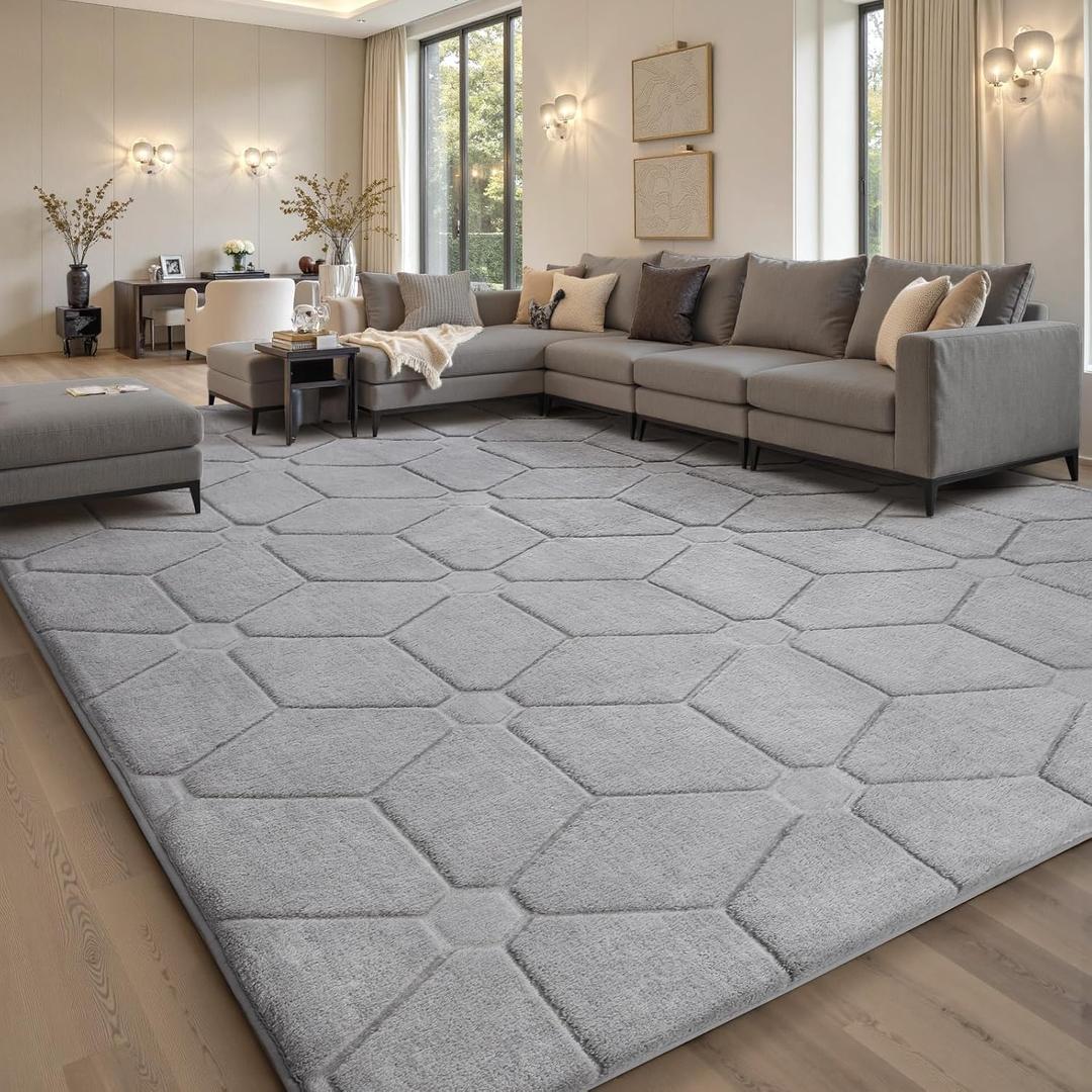 Sour Lemon 10x14 Area Rugs for Living Room, Soft Large Area Rug Fluffy Grey Rugs for Bedroom, Machine Washable Area Rug Non Slip Carpet Rug for Living Room Playroom Kids Room Home Decor
