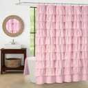 Extra Long Shower Curtains 84 Inch Pink Ruffle Shower Curtains for Bathroom, Farmhouse Fabric Cute Ruffled Chic Shower Curtain, 72" W x 84" L