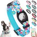 SCENEREAL Airtag Dog Collar for Small Medium Dogs, Puppy Collar with Durable Airtag Holder, Compatible Apple Air Tag, Anti-Lost Adjustable Soft Comfortable Unique Style, Blue Flower XS