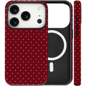 Magnetic for iPhone 17 Pro Max Case Cute Polka Dot Phone Case, Shockproof Slim TPU and Hard PC Protective Phone Cover Compatible with MagSafe Designed for Women Girls, Red