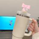 2 x Bow Straw Covers Cap Toppers Compatible with Stanley Tumbler Cups, Cute Pink 10mm Reusable Silicone Straws Topper for 40oz Tumbler with Handle, Stanleys Cup Accessories,3Pcs (A09-3Pack)